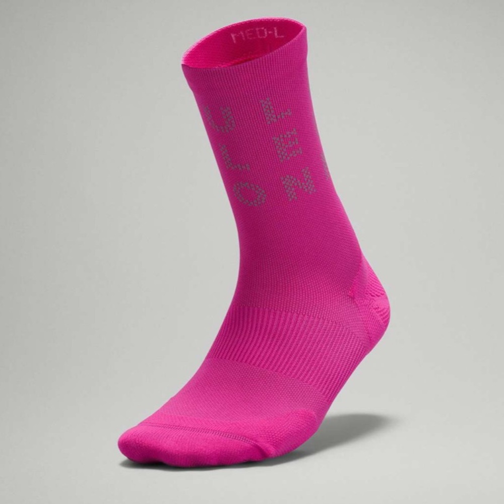 Women’s Power Stride Crew Sock * Reflective, Sonic Pink, Size M